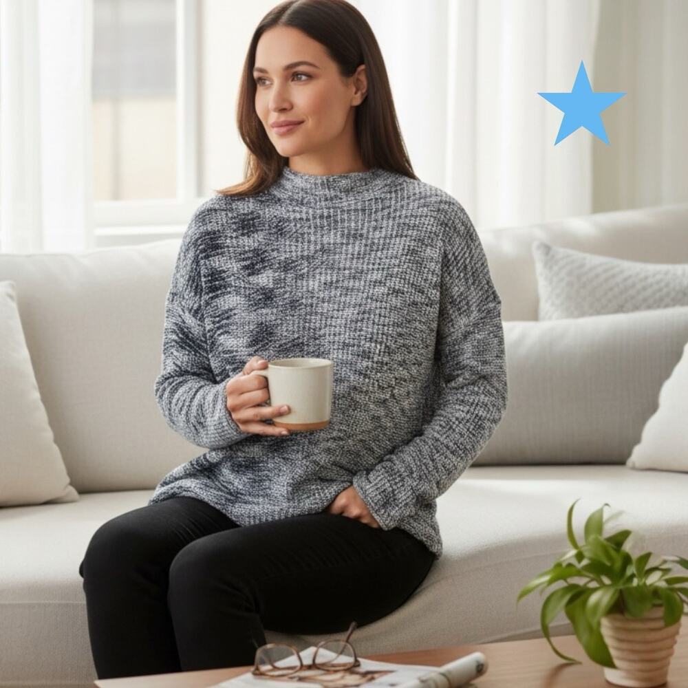 Nic+Zoe Party Mix Sweater In Blue Multi Shaker Rib Stitch Knit Turtleneck Size S